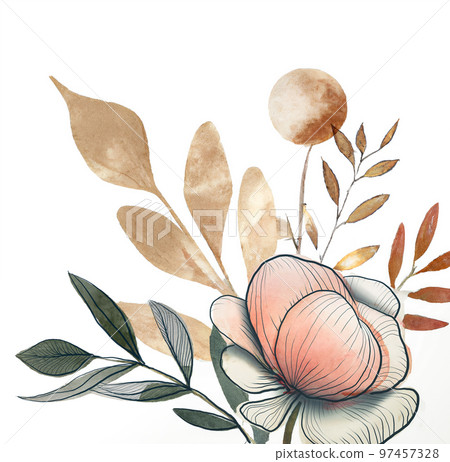 Abstract Watercolor Botanical Line Art Background 97457328