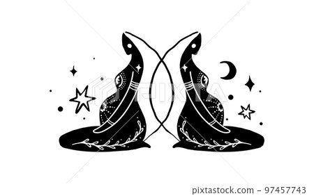 Pregnant woman abstract icon, mystical tattoo, esoteric symbol, magical woman, vector silhouette isolated on white background. Pregnant woman abstract icon, mystical tattoo, esoteric symbol, magical woman, vector silhouette isolated on white background. 97457743