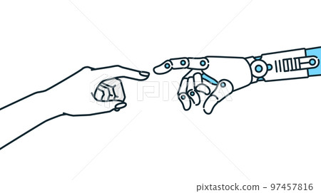 人工智能 AI 和人類。矢量插圖材料讓人聯想到夥伴關係。 97457816