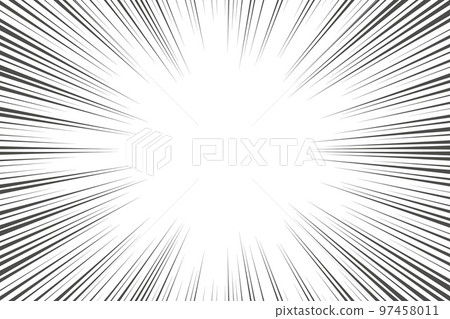 Speed lines in frame for manga comics book. Radial motion background. Monochrome explosion and flash glow. Vector 97458011