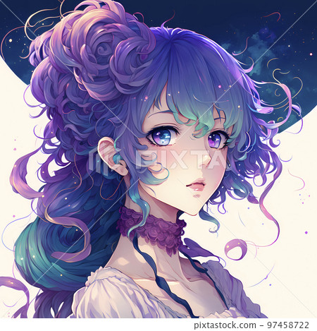 Anime girl with purple and blue gradation hair smiling elegantly "AI generated image" Anime girl with purple and blue gradation hair smiling elegantly "AI generated image" 97458722
