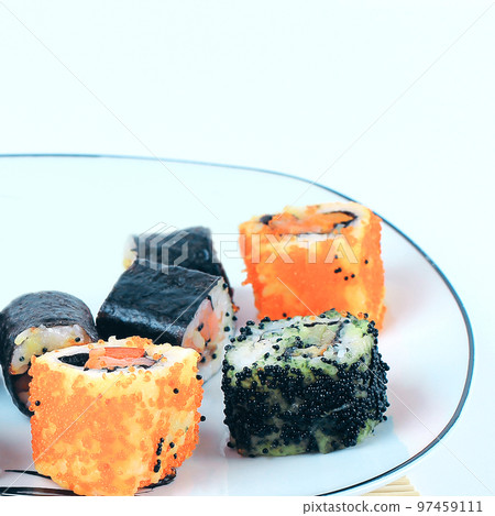 close-up of sushi rolls on the plate close-up of sushi rolls on the plate 97459111