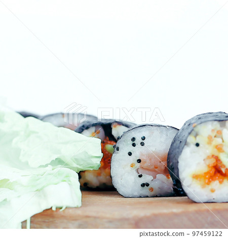sushi rolls on a cutting Board.isolated on white sushi rolls on a cutting Board.isolated on white 97459122