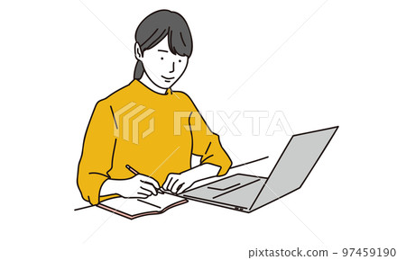 Asian woman doing research on a computer 97459190