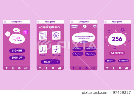 Quiz test lottery millionaire menu template. Quiz game frame. Flat vector illustration Quiz test lottery millionaire menu template. Quiz game frame. Flat vector illustration 97459237