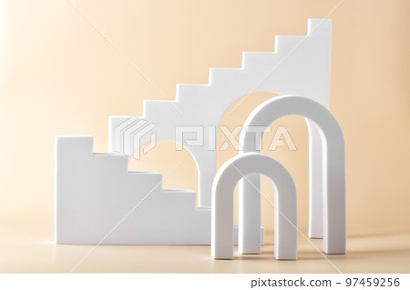 Abstract background with various geometrical forms and podiums in pastel color for product presentation 97459256