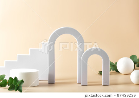 Abstract background with various geometrical forms and podiums in pastel color for product presentation 97459259