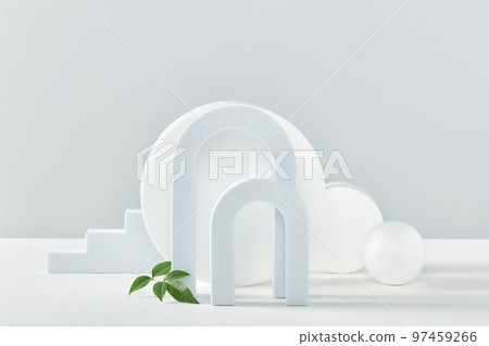 Abstract background with various geometrical forms and podiums in pastel color for product presentation 97459266