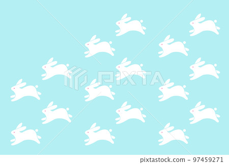 New Year's card New Year's card template with many white rabbits on a light blue background 97459271