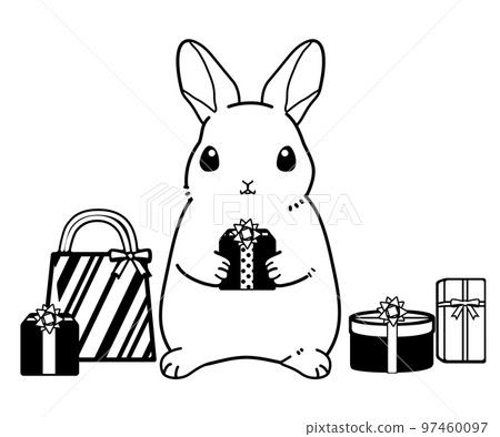 Illustration of a rabbit with a gift 97460097