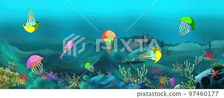 Jellyfish in a sea illustration Jellyfish in a sea illustration 97460177