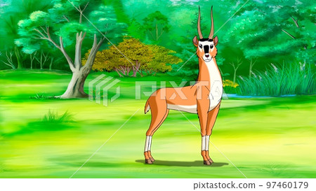 Red antelope in a forest illustration Red antelope in a forest illustration 97460179