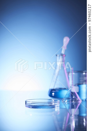 Science lab with beaker and dropper 97460217