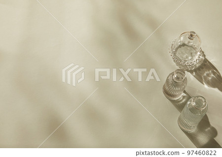 Natural shadow background with glass bottle flower palm trees 97460822