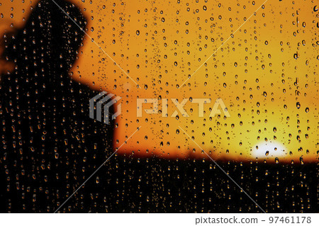 Scenery outside window on rainy day 97461178
