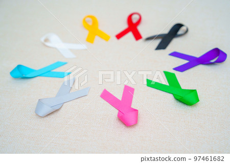 World cancer day, February 4. Colorful ribbons for supporting people living and illness. Healthcare, fighting, medical and National Cancer Survival day, Autism awareness day concept World cancer day, February 4. Colorful ribbons for supporting people living and illness. Healthcare, fighting, medical and National Cancer Survival day, Autism awareness day concept 97461682