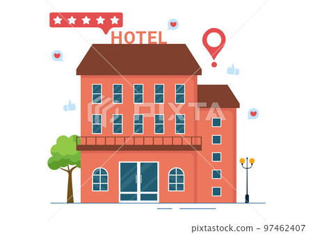 Hotel Review with Rating Service, User Satisfaction to Rated Customer, Product or Experience in Flat Cartoon Hand Drawn Templates Illustration 97462407