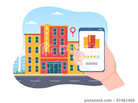 Hotel Review with Rating Service, User Satisfaction to Rated Customer, Product or Experience in Flat Cartoon Hand Drawn Templates Illustration 97462408