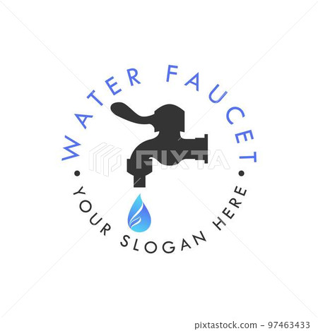 Black water faucet and water dripping image graphic icon logo design abstract concept vector stock. Can be used as a symbol related to plumbing or nature 97463433