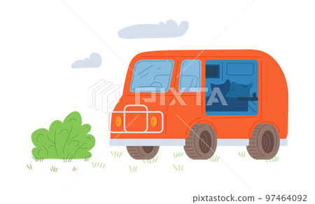 Camping caravan van for comfortable travel and tourism, flat vector isolated. 97464092