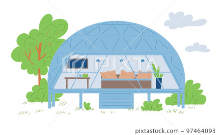 Glamping tent booth for comfortable rest in nature, flat vector isolated. 97464093