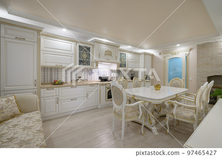 Renovated Interior of rich classic white kitchen 97465427
