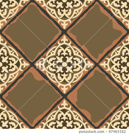 Ancient ceramic tile seamless pattern. Wall or floor texture. Decorative antique stone ornament. 97465582