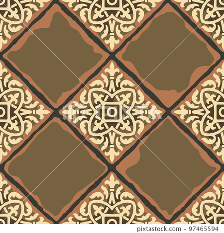 Ancient ceramic tile seamless pattern. Wall or floor texture. Decorative antique stone ornament. 97465594