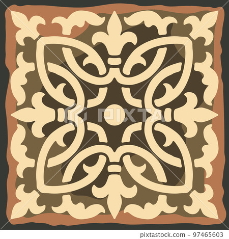 Ancient ceramic tile pattern. Wall or floor texture. Decorative antique stone ornament. 97465603