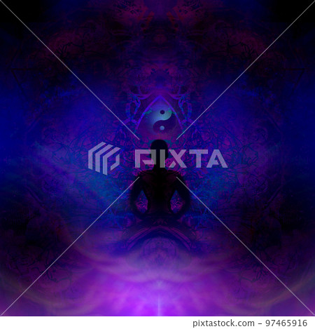 Illustration of a human body in lotus pose - meditating person Illustration of a human body in lotus pose - meditating person 97465916