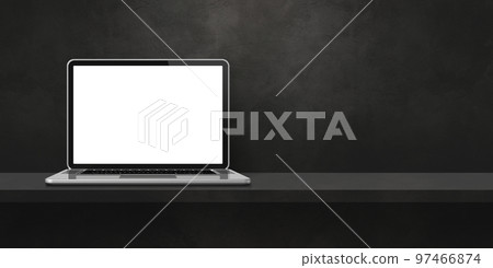 Laptop computer on black shelf background banner Laptop computer on black shelf background banner 97466874