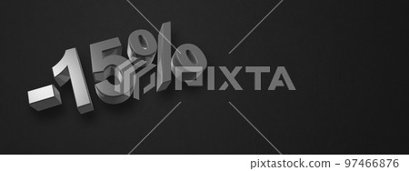 15% off discount offer. 3D illustration isolated on black. Horizontal banner 15% off discount offer. 3D illustration isolated on black. Horizontal banner 97466876