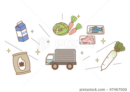 卡車為網絡超市運送配料的插圖 97467008