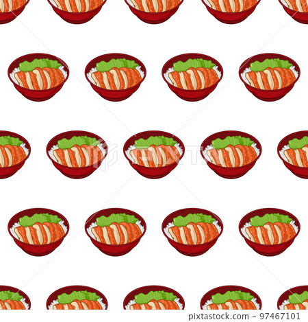 cartoon chicken teriyaki, japanese food seamless pattern on colorful background cartoon chicken teriyaki, japanese food seamless pattern on colorful background 97467101