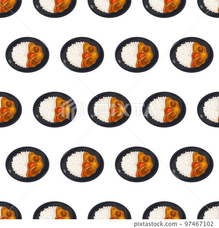 cartoon curry rice, japanese food seamless pattern on colorful background cartoon curry rice, japanese food seamless pattern on colorful background 97467102