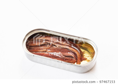 canned anchovies on white background 97467153