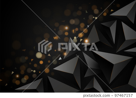 Abstract black triangle background with shiny golden lines. 3d triangles. Modern polygon geometric shape. Elegant design element. Luxury style with copy space for text. Vector illustration Abstract black triangle background with shiny golden lines. 3d triangles. Modern polygon geometric shape. Elegant design element. Luxury style with copy space for text. Vector illustration 97467157