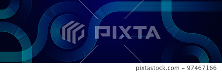 Abstract glowing circle lines on dark blue background. Geometric stripe line art design. Modern shiny blue lines. Futuristic technology concept. Horizontal banner template. Vector illustration 97467166