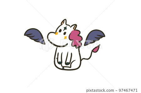 Illustration of a dark pegasus sitting 97467471