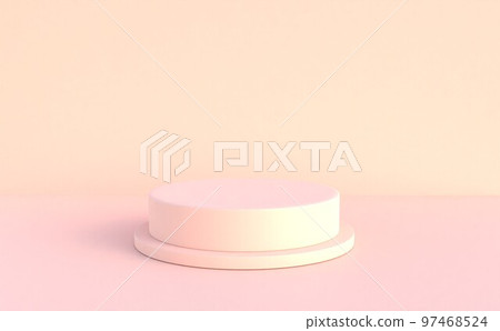 Round pedestal with pink-orange background 97468524