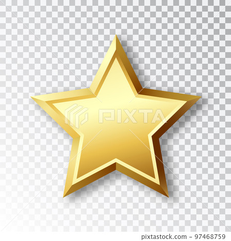 Five-pointed golden star on a transparent background. Realistic golden star with shadow, design element. Five-pointed golden star on a transparent background. Realistic golden star with shadow, design element. 97468759