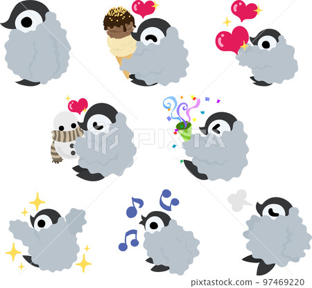 Cute emperor penguin baby icons with various expressions 97469220