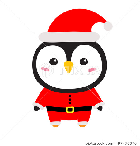 Vector flat hand drawn penguin in Santa Claus 97470076