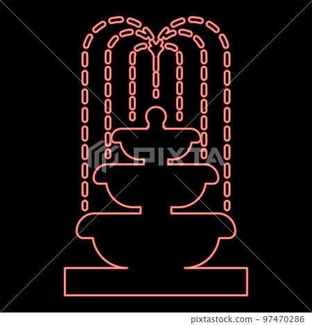 Neon fountain Tier of Water red color vector illustration image flat style 97470286