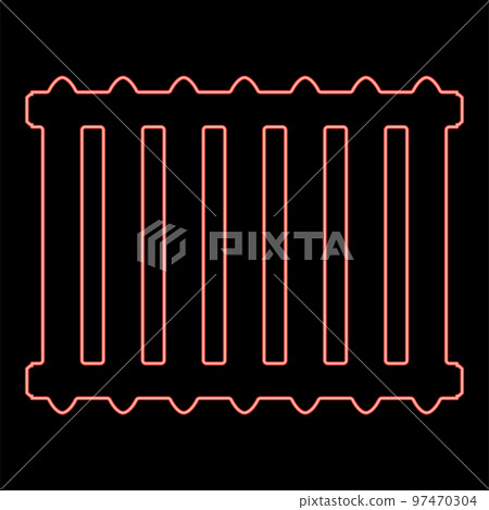Neon cast iron battery Heating radiator red color vector illustration image flat style Neon cast iron battery Heating radiator red color vector illustration image flat style 97470304