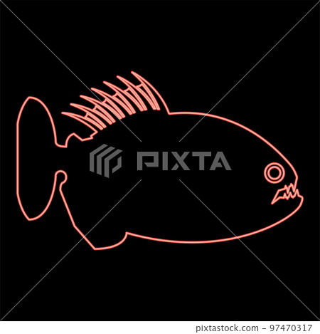 Neon piranha angry fish red color vector illustration image flat style Neon piranha angry fish red color vector illustration image flat style 97470317