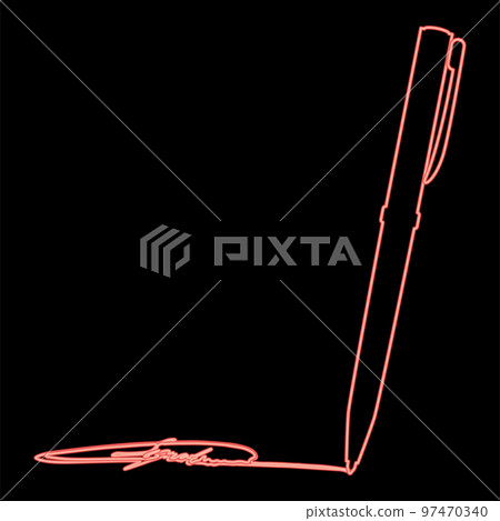 Neon signature using pen Ink writing concept red color vector illustration image flat style 97470340