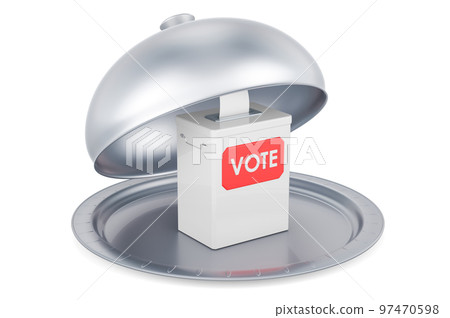 Restaurant cloche with ballot box, 3D rendering 97470598