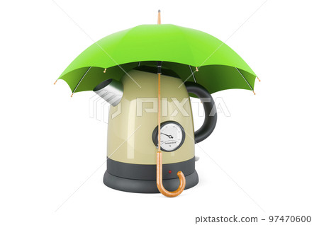 Retro electric kettle under umbrella, 3D rendering 97470600