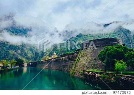 Montenegro Kotor city walls and Škrda river 97470973